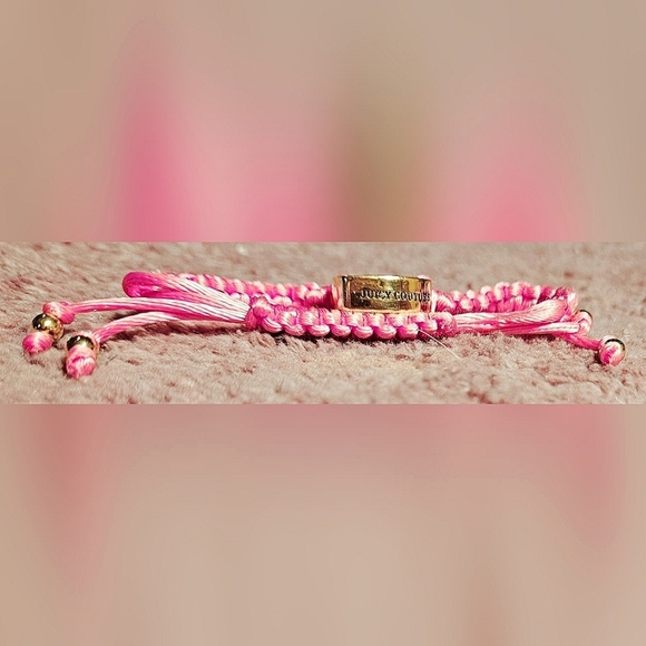 Juicy Couture Adjustable Woven Braided Neon Pink Gold Open Heart Charm Bracelet - Picture 5 of 10